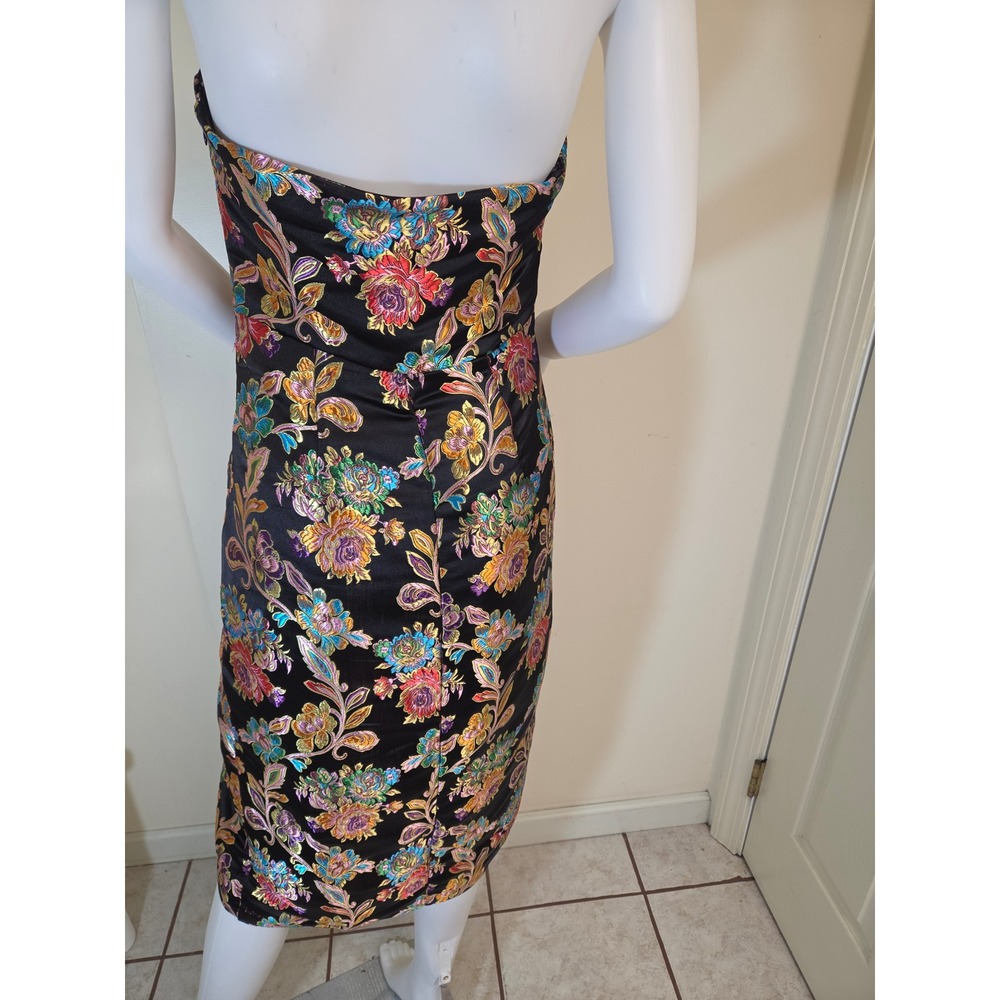 Olia Womens Strapless Metallic Floral Brocade Midi Dress Black‎ Multi Size S - Picture 10 of 14